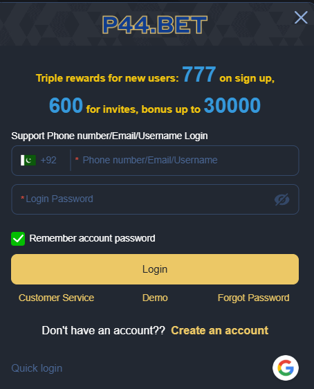P444 Bet Game login Page. Real earning casino platform in 2025