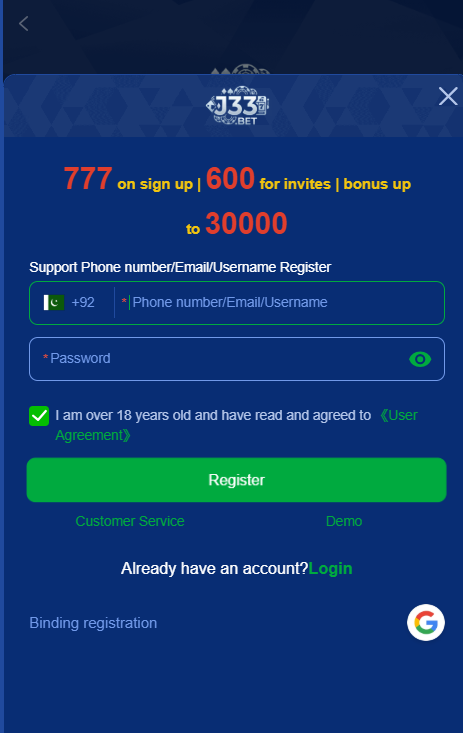 How to register in j33 bet game