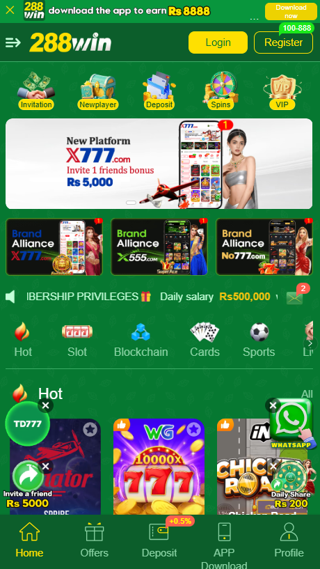 288win Game platform showing multiple online games and betting categories